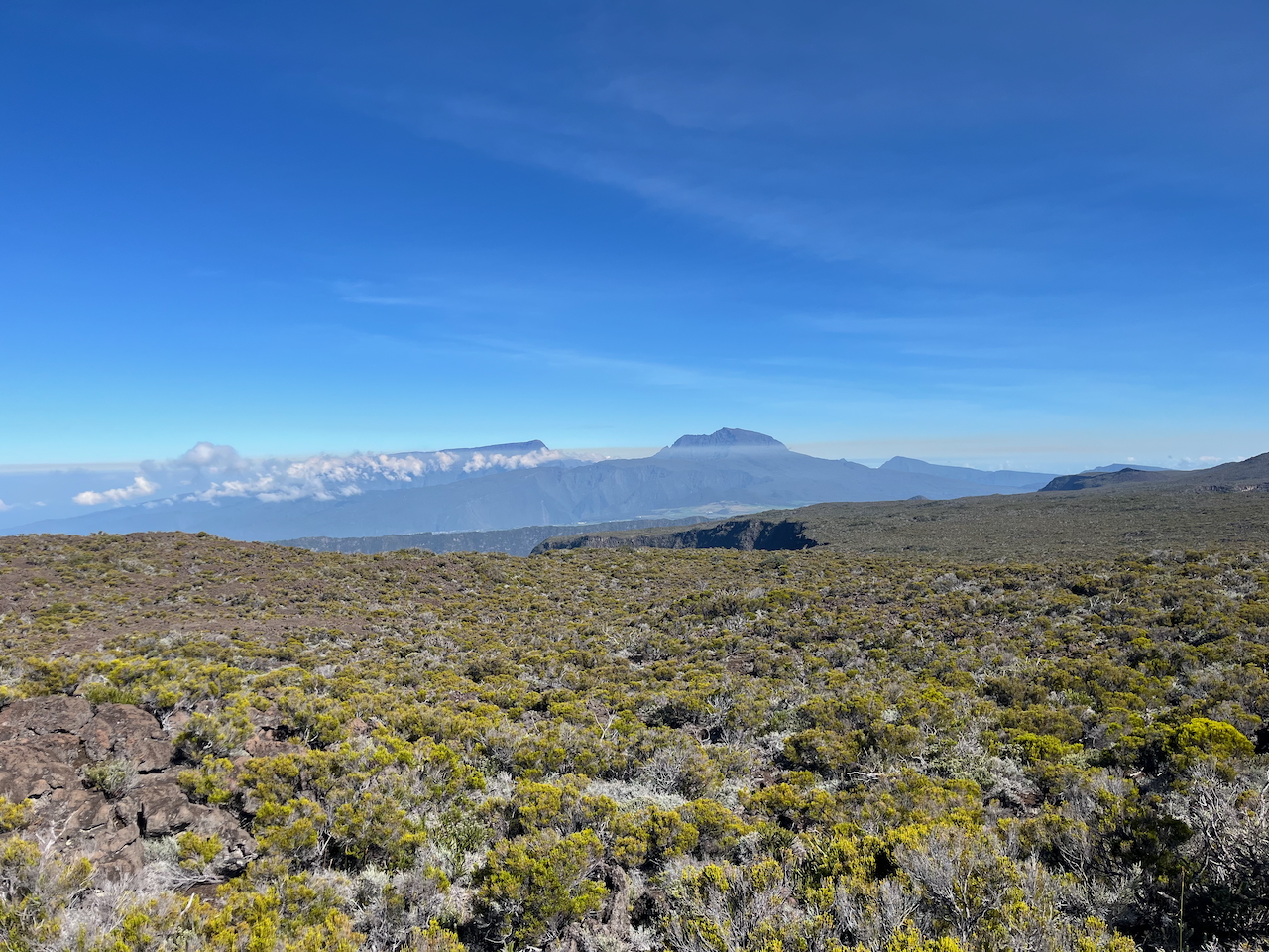 5. Remarquer le nuage brun s'étalant sur la largeur de la photo des gaz de l'éruption en cours